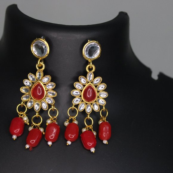 Red Kundan Jewellery Set Heavy Kundan Set Wedding Kundan Jewellery - Picture 3 of 3